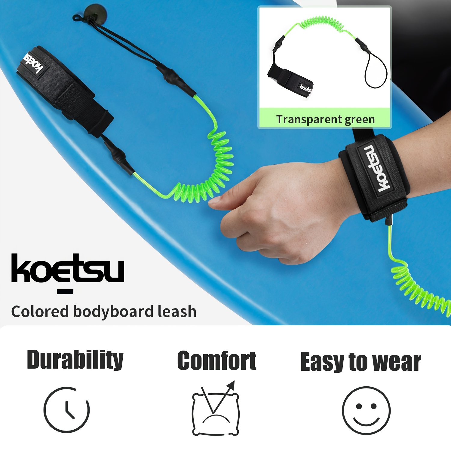 Surfboard Leash - KOETSU Bodyboard Kayışı, 5mm TPU Sarmal
